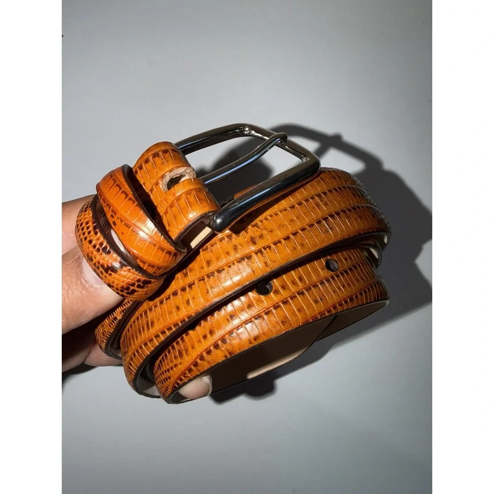 Belts.Com Belt Orange Faux Leather Croc Emboss‎ Silver Buckle Sz 40